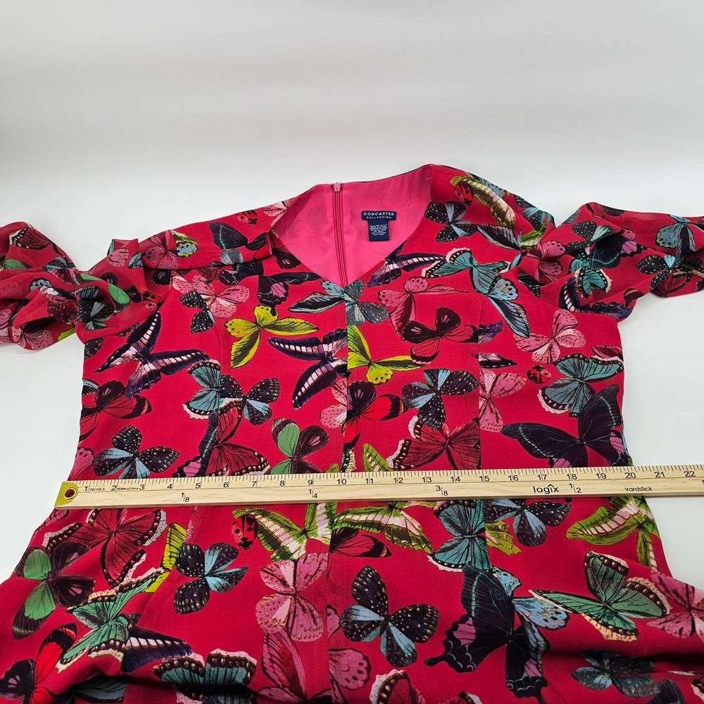 Doncaster Collection Pink Butterfly Print V-Neck Long Sleeve Shift Dress Size 16 - Picture 4 of 10